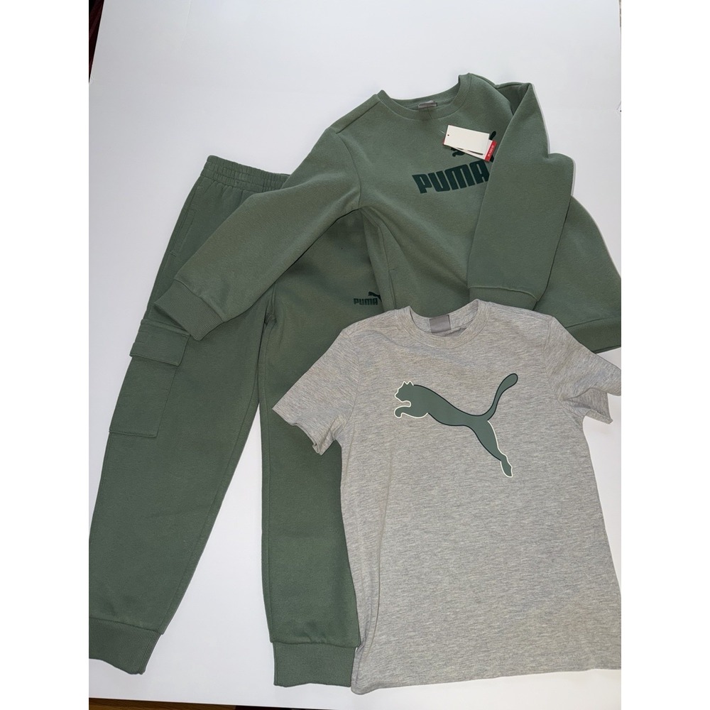 PUMA Boys 3 Piece Set Size 6 Green Gray Sweatshirt Joggers T-Shirt School NWT